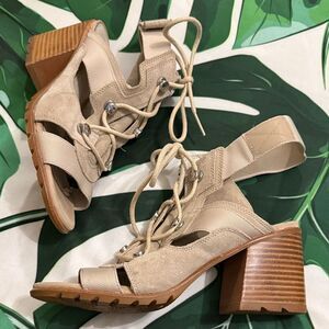 ☀️SPRING VIBES🪴Sorel Nadia Lace-Up Suede Heeled Sandal